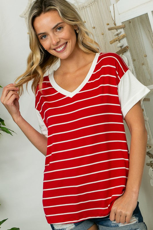 BIG STRIPE JERSEY MIXED BOXY TOP