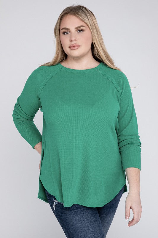 Plus Melange Baby Waffle Long Sleeve Top - Crazy Like a Daisy Boutique #