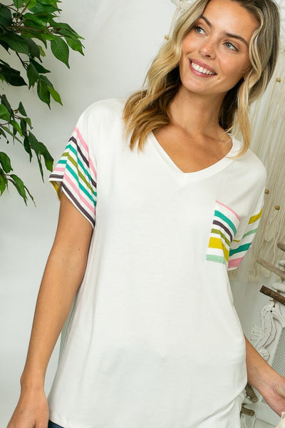 PLUS MULTI STRIPE MIXED BOXY TOP