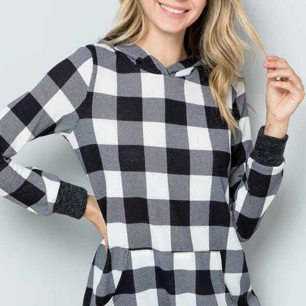 Celeste Full Size Contrast Plaid Long Sleeve Hoodie