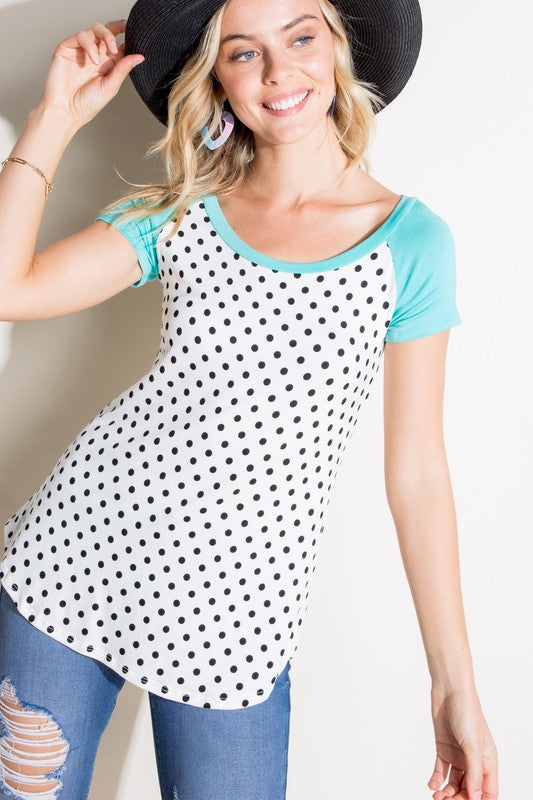 PLUS POLKA DOT MIX BASEBALL TOP