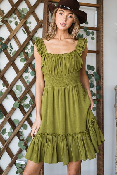 Ruched waist ruffled sleeveless dress - Crazy Like a Daisy Boutique #