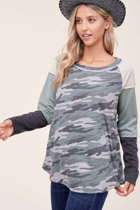 PLUS CAMOUFLAGE COLOR BLOCK TOP