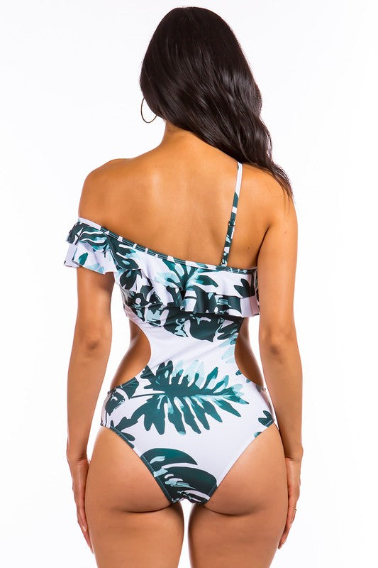 OPEN SIDED ONE PIECE BATHING SUIT WITH RUFFLED SHO - Crazy Like a Daisy Boutique #