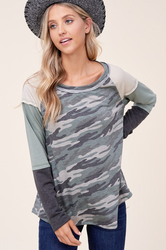 PLUS CAMOUFLAGE COLOR BLOCK TOP