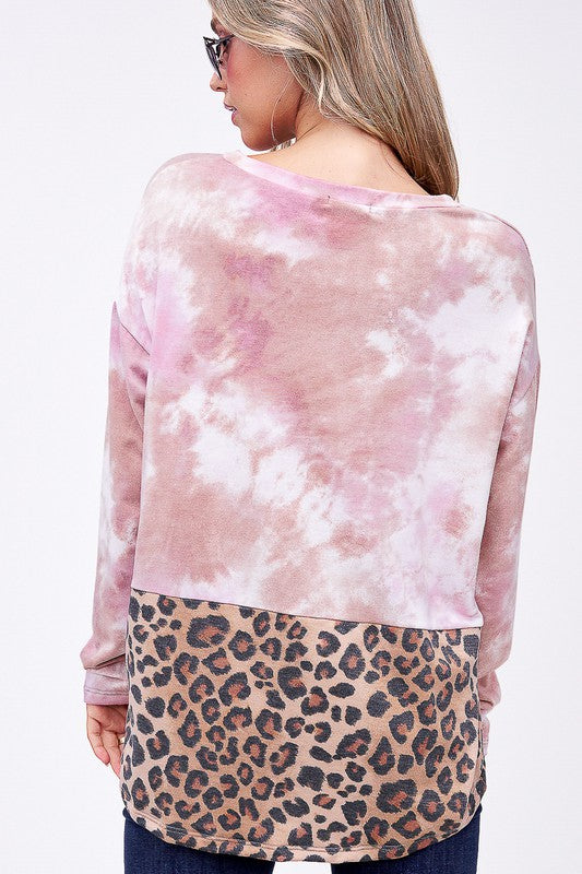 CLOUD TIE DYE CHEETAH MIX BOXY TOP