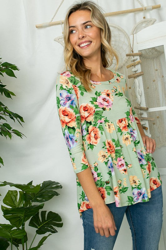 FLORAL PRINT JERSEY BABYDOLL TOP