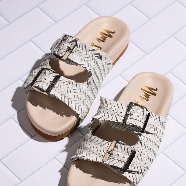 Intertwine Dual Woven Strap Slide in White