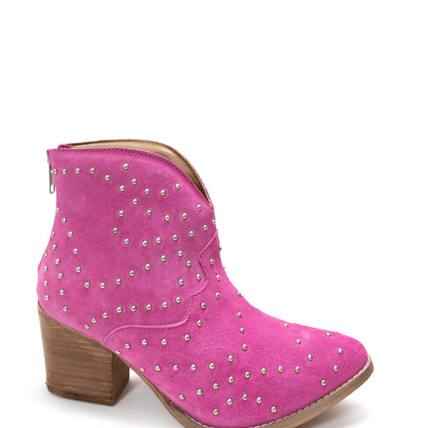 Twilight Studded Heeled Ankle Boot in Magenta