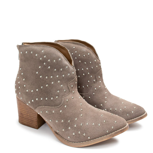 Twilight Studded Heeled Ankle Boot in Taupe