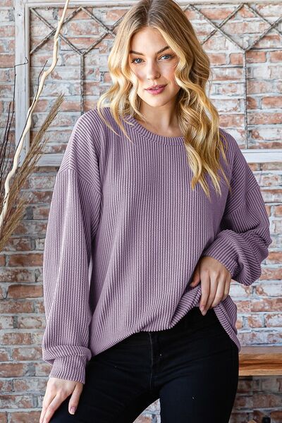 Heimish Full Size Round Neck Dropped Shoulder Blouse - Crazy Like a Daisy Boutique #