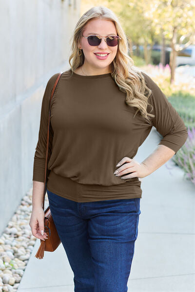 Basic Bae Full Size Round Neck Batwing Sleeve Blouse - Crazy Like a Daisy Boutique #