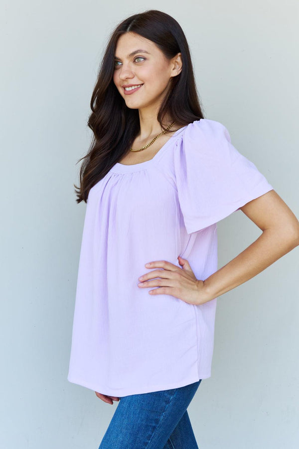 Ninexis Keep Me Close Square Neck Short Sleeve Blouse in Lavender - Crazy Like a Daisy Boutique #