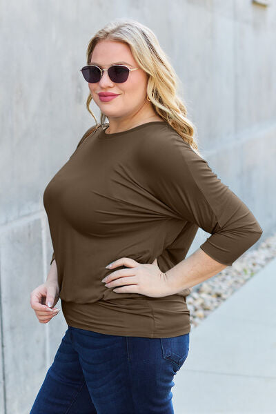 Basic Bae Full Size Round Neck Batwing Sleeve Blouse - Crazy Like a Daisy Boutique #