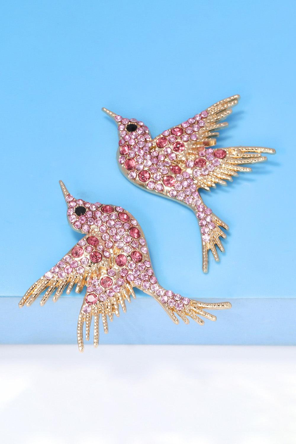 Bird Shape Zinc Alloy Frame Glass Stone Dangle Earrings - Crazy Like a Daisy Boutique #