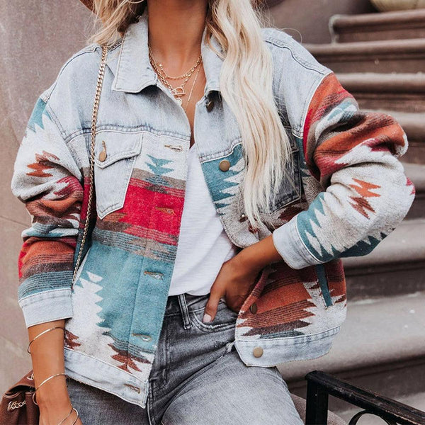 Printed Button Down Denim Shacket - Crazy Like a Daisy Boutique #