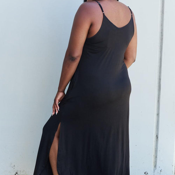 Ninexis Good Energy Full Size Cami Side Slit Maxi Dress in Black - Crazy Like a Daisy Boutique #