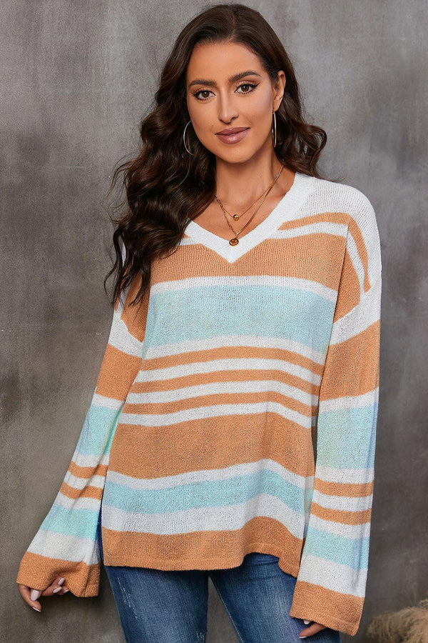 Striped V-Neck Knit Top - Crazy Like a Daisy Boutique #