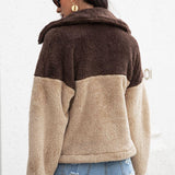 Two-Tone Collared Neck Fuzzy Jacket - Crazy Like a Daisy Boutique #