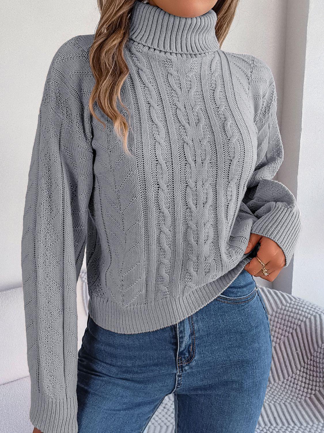 Cable-Knit Turtleneck Sweater - Crazy Like a Daisy Boutique