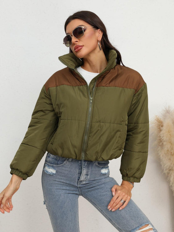 Two-Tone Zip-Up Puffer Jacket - Crazy Like a Daisy Boutique #