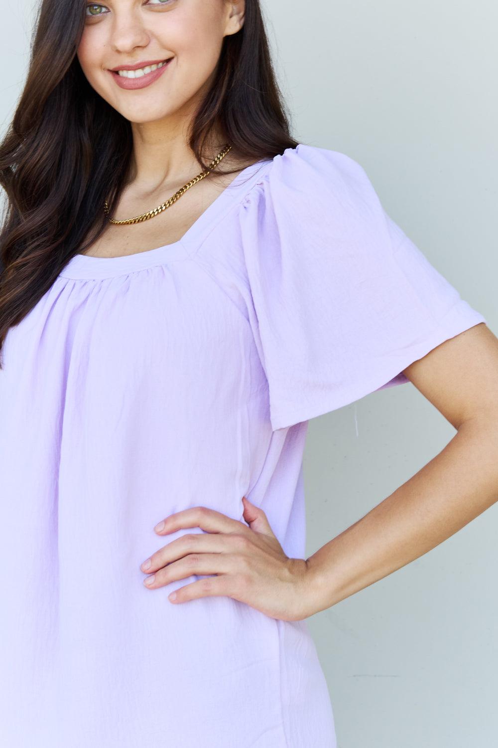 Ninexis Keep Me Close Square Neck Short Sleeve Blouse in Lavender - Crazy Like a Daisy Boutique #