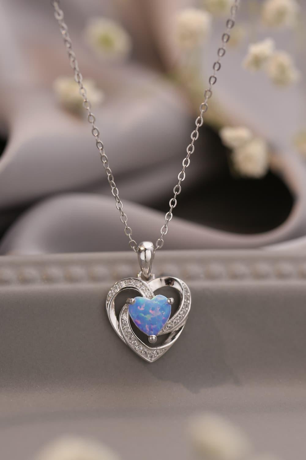 Opal Heart Pendant Necklace - Crazy Like a Daisy Boutique #