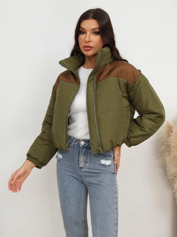 Two-Tone Zip-Up Puffer Jacket - Crazy Like a Daisy Boutique #