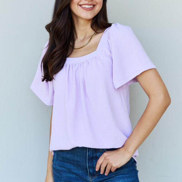 Ninexis Keep Me Close Square Neck Short Sleeve Blouse in Lavender - Crazy Like a Daisy Boutique #