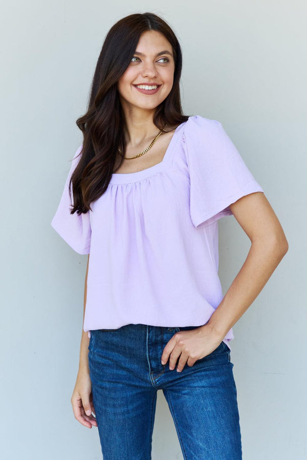 Ninexis Keep Me Close Square Neck Short Sleeve Blouse in Lavender - Crazy Like a Daisy Boutique #