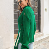 Decorative Button Slit Sweater - Crazy Like a Daisy Boutique