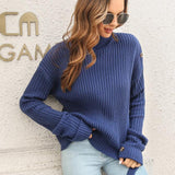 Decorative Button Slit Sweater - Crazy Like a Daisy Boutique #