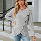 Round Neck Ribbed Button Detail Blouse - Crazy Like a Daisy Boutique