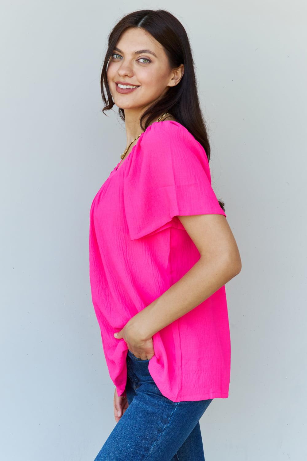 Ninexis Keep Me Close Square Neck Short Sleeve Blouse in Fuchsia - Crazy Like a Daisy Boutique #