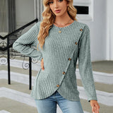 Round Neck Ribbed Button Detail Blouse - Crazy Like a Daisy Boutique #