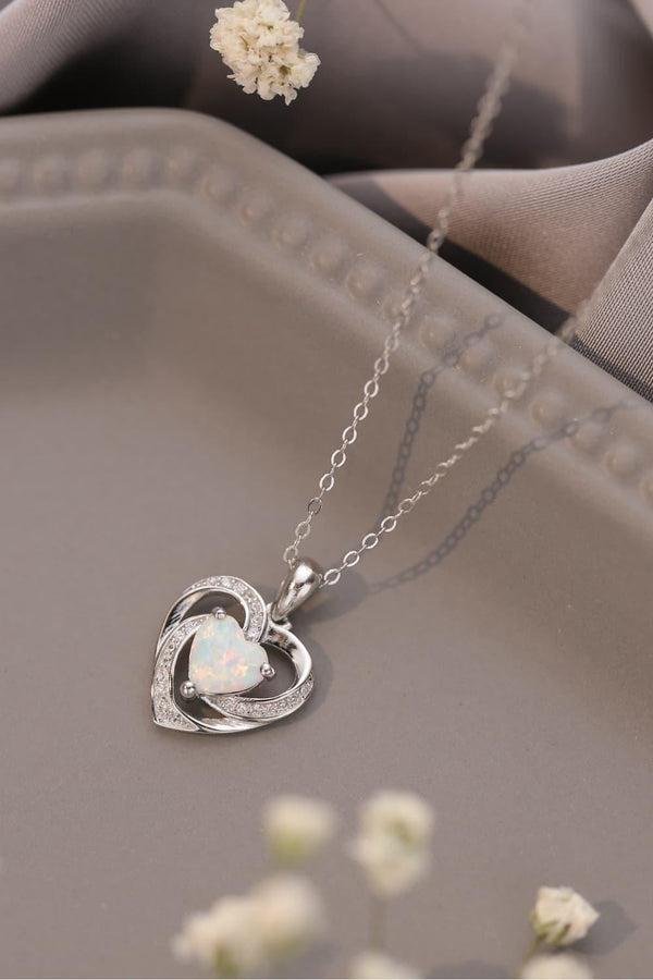 Opal Heart Pendant Necklace - Crazy Like a Daisy Boutique #