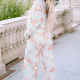 Printed Long Sleeve Top and Wide Leg Pants Lounge Set - Crazy Like a Daisy Boutique #