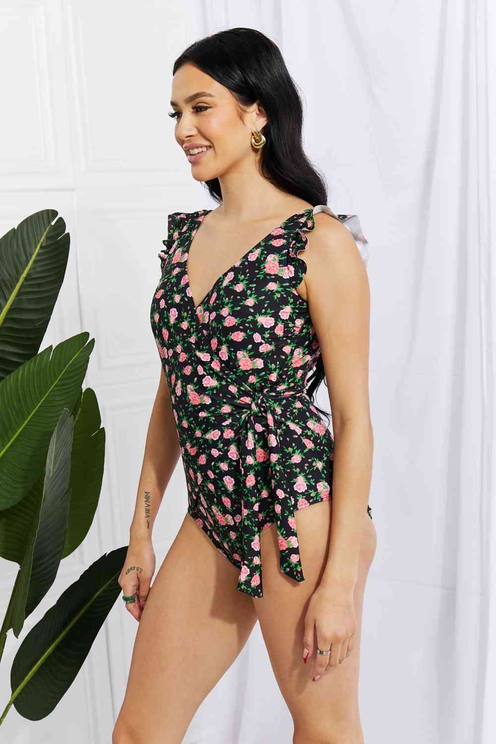Marina West Swim Full Size Float On Ruffle Faux Wrap One-Piece in Floral - Crazy Like a Daisy Boutique #