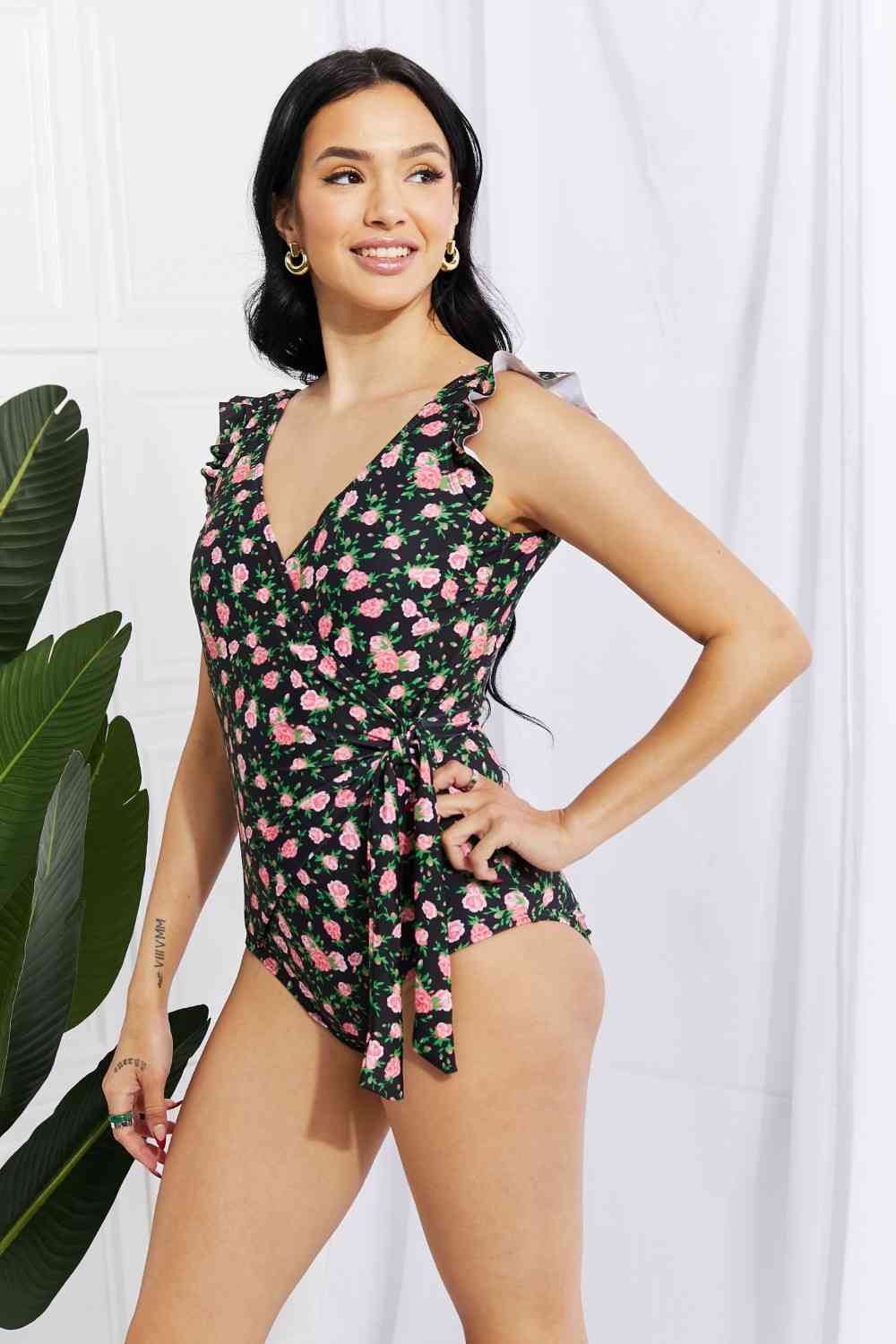 Marina West Swim Full Size Float On Ruffle Faux Wrap One-Piece in Floral - Crazy Like a Daisy Boutique #