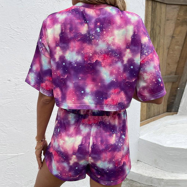 Tie Dye Round Neck Dropped Shoulder Half Sleeve Top and Shorts Set - Crazy Like a Daisy Boutique #