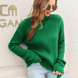 Decorative Button Slit Sweater - Crazy Like a Daisy Boutique