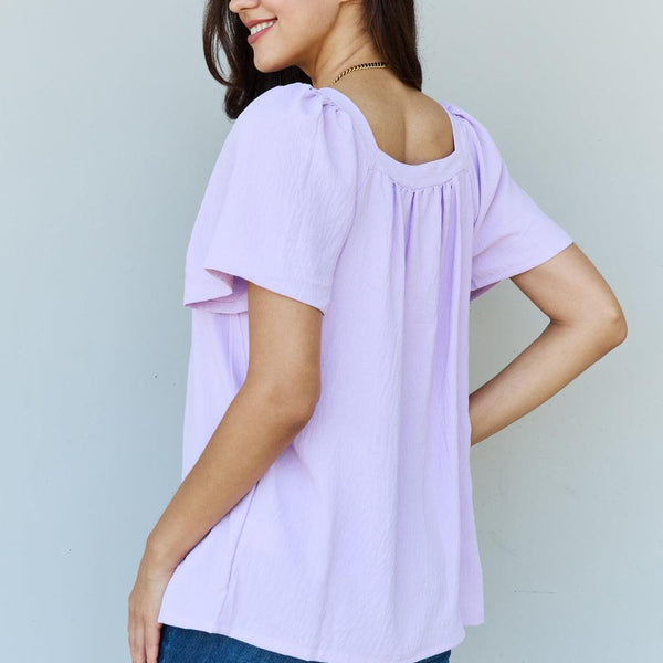 Ninexis Keep Me Close Square Neck Short Sleeve Blouse in Lavender - Crazy Like a Daisy Boutique #