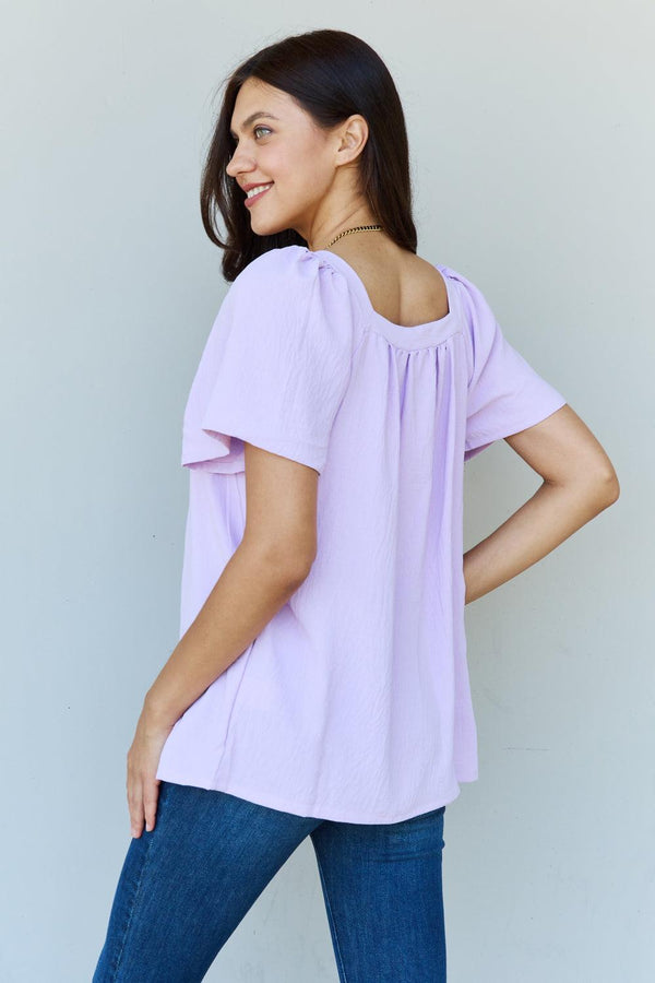 Ninexis Keep Me Close Square Neck Short Sleeve Blouse in Lavender - Crazy Like a Daisy Boutique #