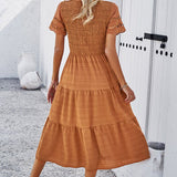 Smocked Round Neck Short Sleeve Midi Dress - Crazy Like a Daisy Boutique #