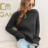 Decorative Button Slit Sweater - Crazy Like a Daisy Boutique #