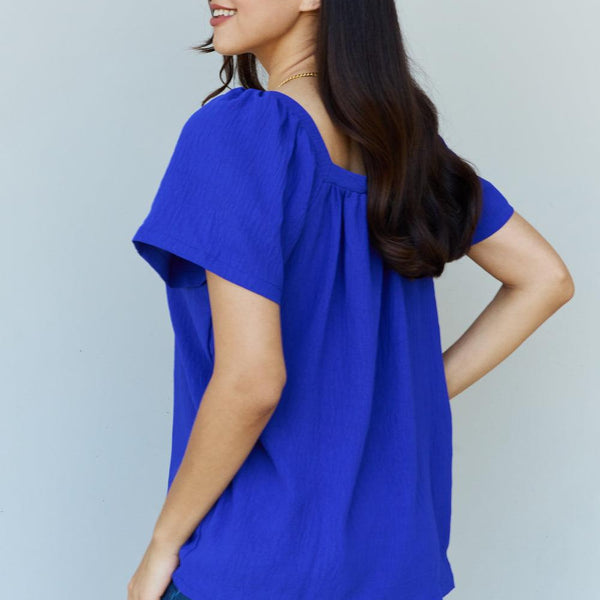 Ninexis Keep Me Close Square Neck Short Sleeve Blouse in Royal - Crazy Like a Daisy Boutique #