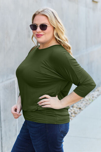 Basic Bae Full Size Round Neck Batwing Sleeve Blouse - Crazy Like a Daisy Boutique