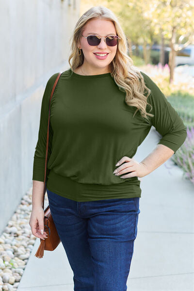 Basic Bae Full Size Round Neck Batwing Sleeve Blouse - Crazy Like a Daisy Boutique