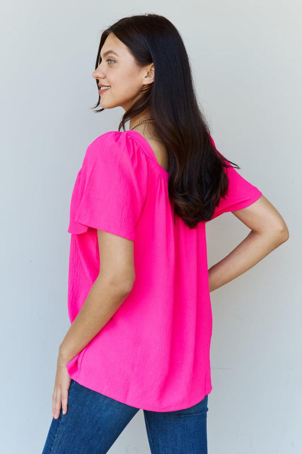 Ninexis Keep Me Close Square Neck Short Sleeve Blouse in Fuchsia - Crazy Like a Daisy Boutique #