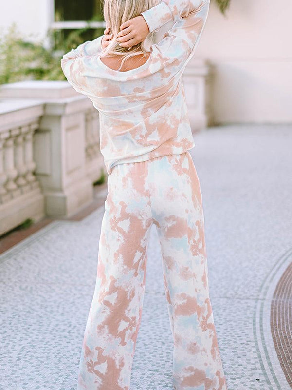 Printed Long Sleeve Top and Wide Leg Pants Lounge Set - Crazy Like a Daisy Boutique #